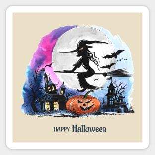 Happy Halloween Flying Witch Sticker